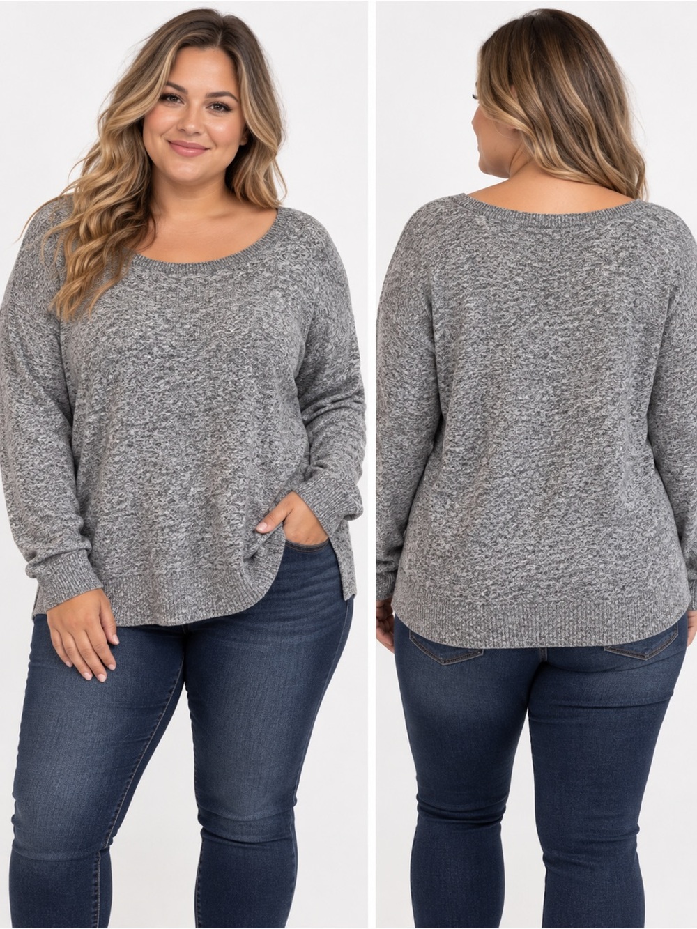 Old Navy Women’s XXL Grey Marled Knit Long Sleeve Sweater